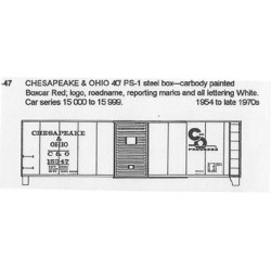 CDS DRY TRANSFER HO-47  CHESAPEAKE & OHIO 40' BOXCAR - HO SCALE