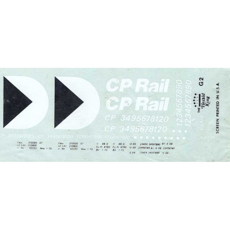 HERALD KING DECAL G-2 - CPRAIL BATHTUB GONDOLA - HO SCALE