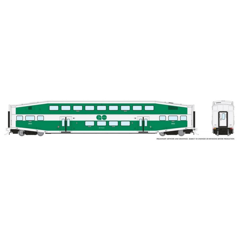 HIGHBALL RAP-034-HO - RAPIDO BI-LEVEL COMMUTER CARS - GO TRANSIT NUMBERS - HO SCALE