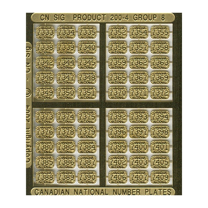 CNRHA - 200-4-8 - CANADIAN NATIONAL STEAM LOCOMOTIVE NUMBER PLATES 7333-7409 - HO SCALE