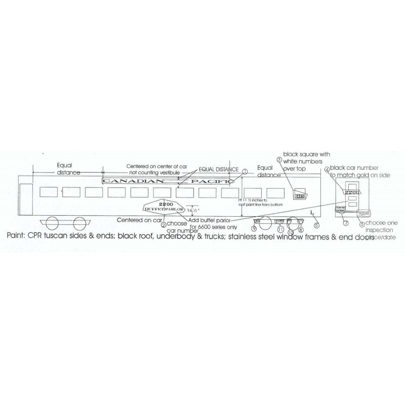 BLACK CAT DECAL - BC022 - CANADIAN PACIFIC 2200 SERIES COACH - DULUX GOLD - HO SCALE