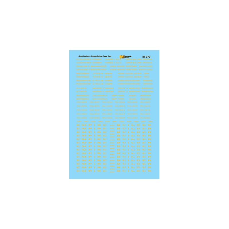 MICROSCALE DECAL 87-372NOS - GREAT NORTHERN EMPIRE BUILDER PASSENGER CARS - HO SCALE