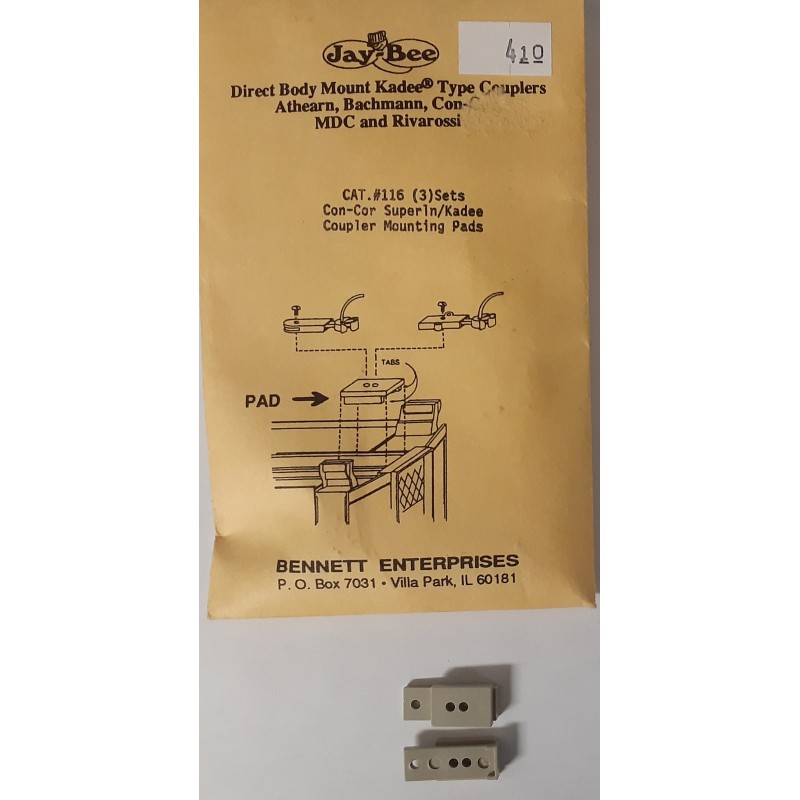 JAYBEE 116 - COUPLER MOUNTING PADS FOR CON-COR SUPERLINER CARS - HO SCALE