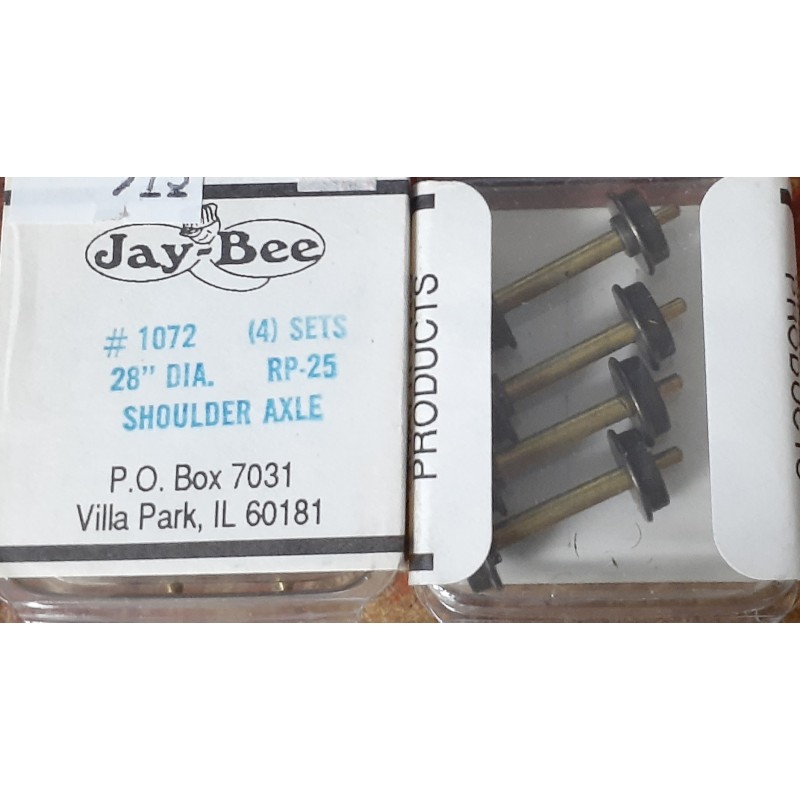 JAYBEE 1072 - 28" METAL WHEELSETS WITH SHOULDER AXLE - HO SCALE