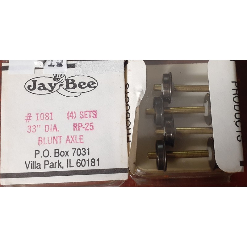 JAYBEE 1081 - 33" METAL WHEELSETS WITH BLUNT AXLE - HO SCALE