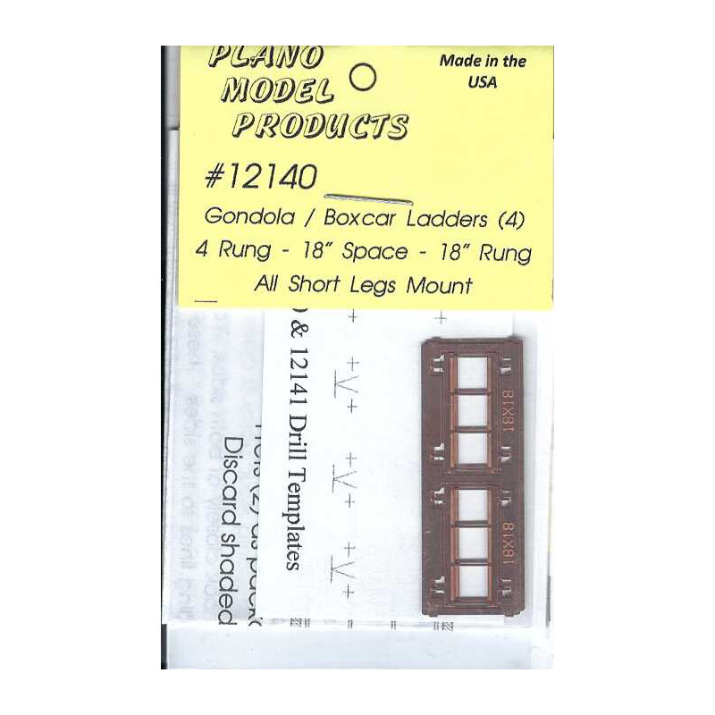 PLANO 12140 - GONDOLA/BOXCAR LADDERS - 4 RUNG - 18" SPACING - 18" RUNG - HO SCALE