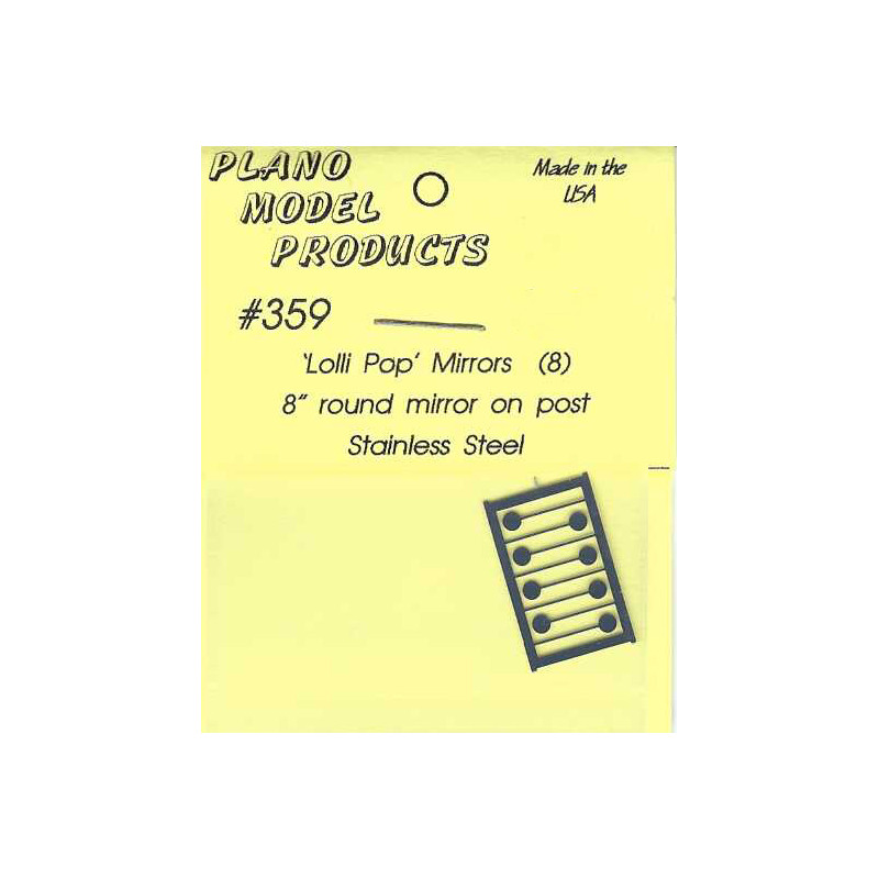 PLANO 359 - TRUCK CAB LOLLIPOP MIRRORS - 8" ROUND MIRROR ON POST - HO SCALE