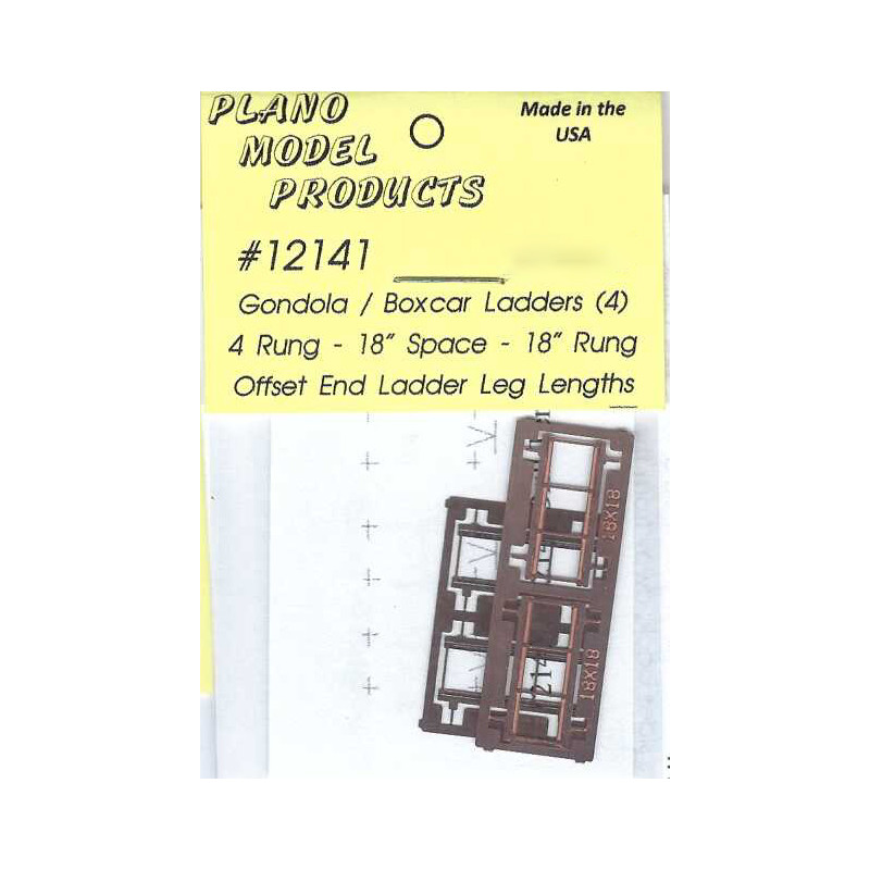 PLANO 12141 - GONDOLA/BOXCAR LADDERS - 4 RUNG - 18" SPACING - 18" RUNG - HO SCALE