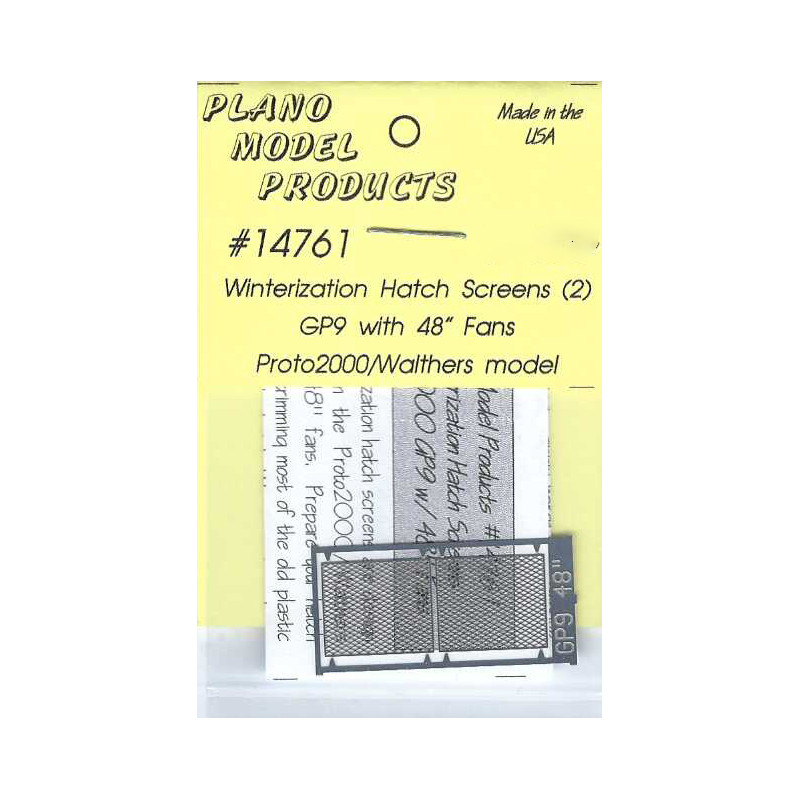 PLANO 14761 - DIESEL LOCOMOTIVE WINTERIZATION HATCH SCREEN - GP9 WITH 48" FANS - PROTO 2000/WALTHERS MODELS - HO SCALE