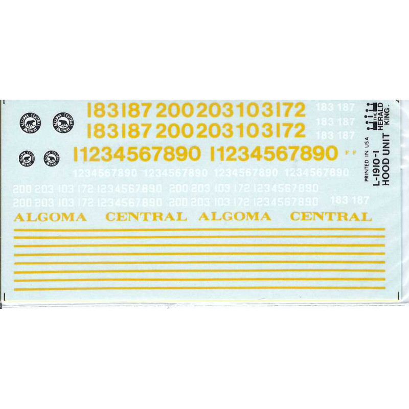 HERALD KING DECAL L-1910-1 - ALGOMA CENTRAL DIESEL CAB UNIT - HO SCALE