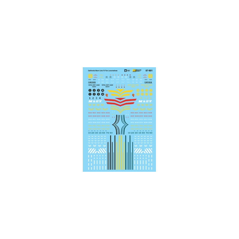 MICROSCALE DECAL 87-801 - CALIFORNIA SHORT LINE 70 TON LOCOMOTIVES - HO SCALE