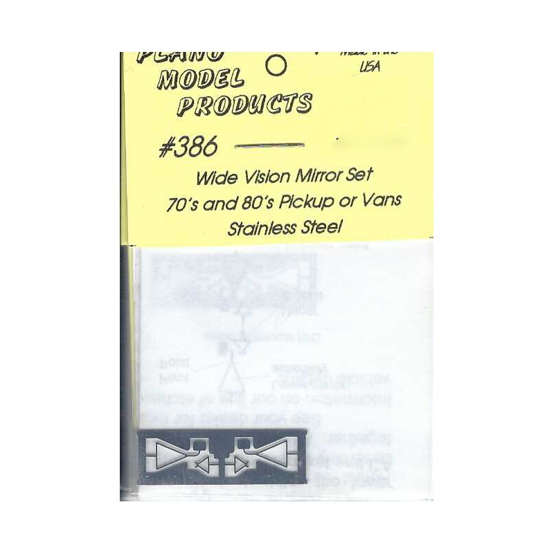 PLANO 386 - WIDE VISION MIRROR SET FOR 1970-1980 PICKUPS AND VANS - HO SCALE