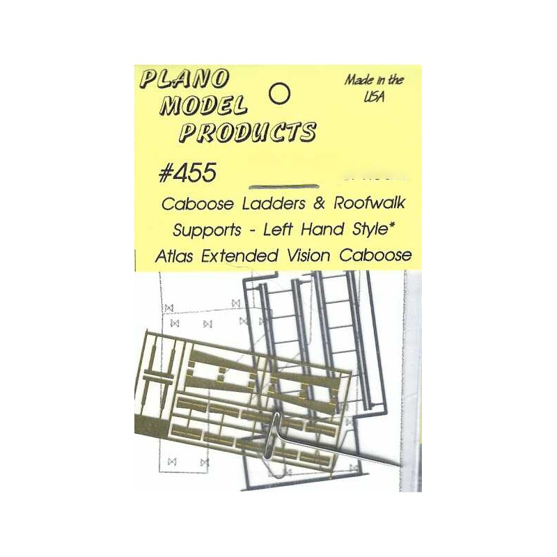 PLANO 455 - CABOOSE LADDERS & ROOFWALK SUPPORTS - LEFT HAND STYLE - FOR ATLAS EXTENDED VISION CABOOSE - HO SCALE