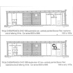 CDS DRY TRANSFER HO-781  CHESAPEAKE & OHIO 40' DOUBLE DOOR BOXCAR - HO SCALE