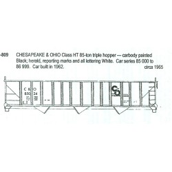 CDS DRY TRANSFER HO-809  CHESAPEAKE & OHIO 3 BAY HOPPER - HO SCALE