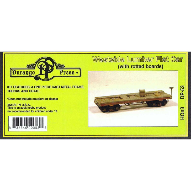 DURANGO PRESS DP-53 - WESTSIDE LUMBER FLAT CAR WITH ROTTED BOARDS - HOn3 SCALE