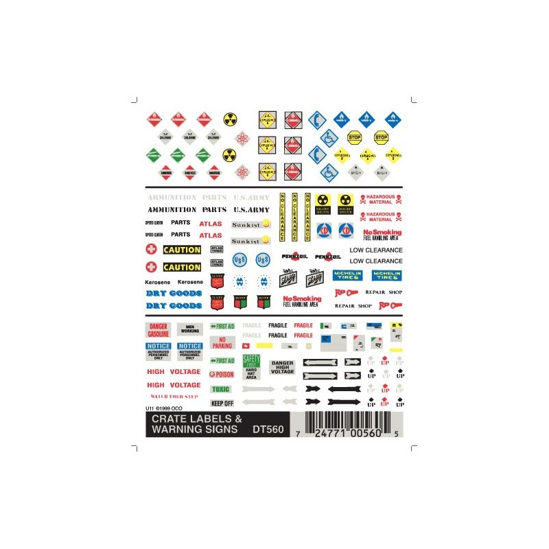WOODLAND DT560 - CRATE LABELS & WARNING SIGNS - HO SCALE
