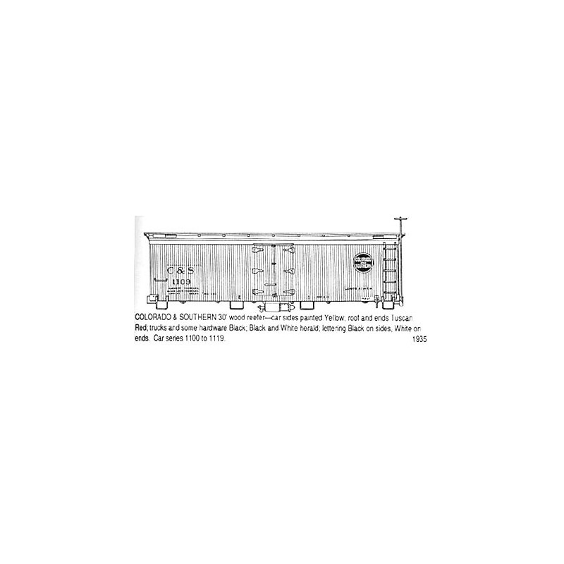 CDS DRY TRANSFER HO-233  COLORADO & SOUTHERN 30' WOOD REEFER - HO SCALE