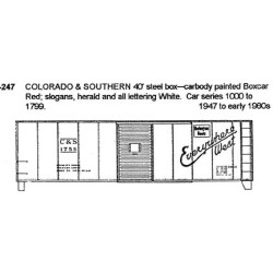 CDS DRY TRANSFER HO-247  COLORADO & SOUTHERN 40' STEEL BOXCAR - HO SCALE