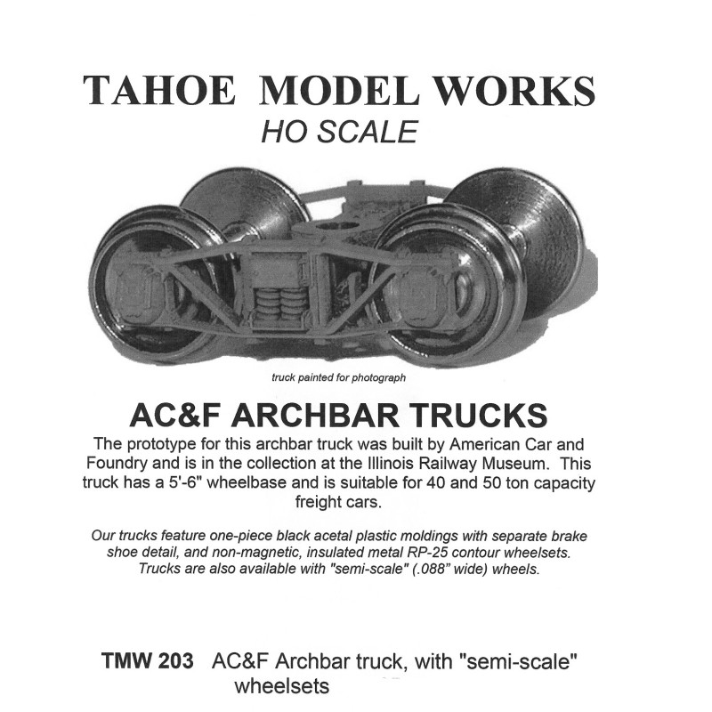 TMW203 - AC&F ARCH BAR TRUCKS - SEMI-SCALE WHEELSETS - HO SCALE