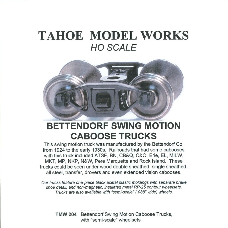 TMW204 - BETTENDORF SWING MOTION CABOOSE TRUCKS - SEMI-SCALE WHEELSETS - HO SCALE