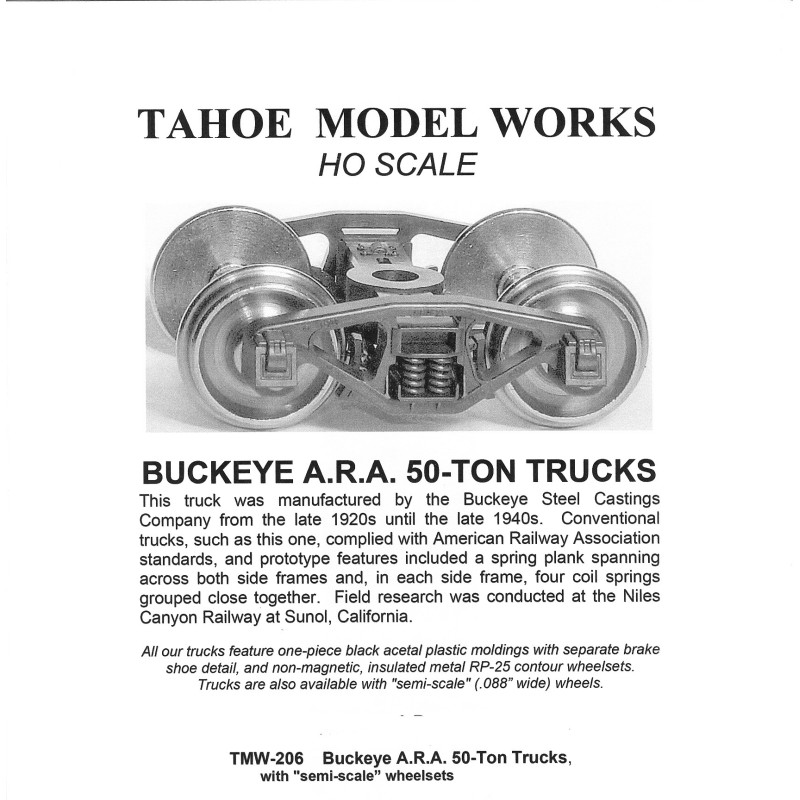 TMW206 - BUCKEYE A.R.A. 50-TON TRUCKS - SEMI-SCALE WHEELSETS - HO SCALE