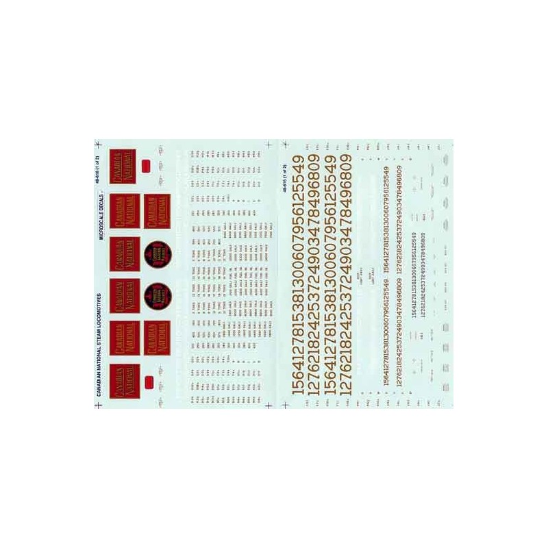 MICROSCALE DECAL 48-616 - CANADIAN NATIONAL STEAM LOCOMOTIVE - O SCALE