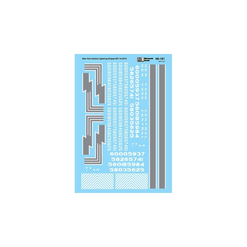 MICROSCALE DECAL 48-181 - NEW YORK CENTRAL DIESEL LOCOMOTIVE - GP9 - O SCALE