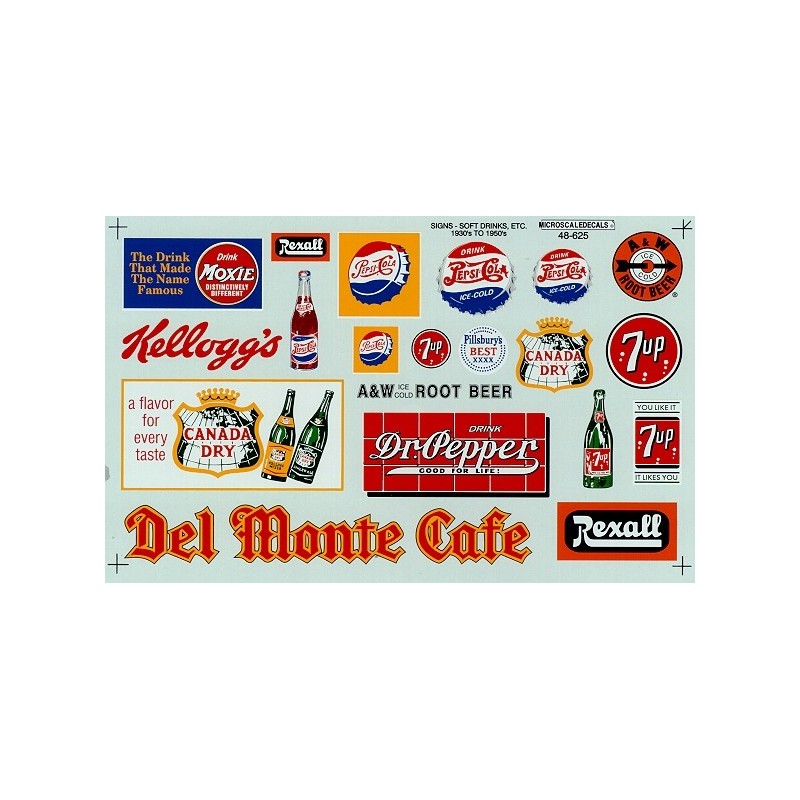MICROSCALE DECAL 48-625 - SOFT DRINK SIGNS - O SCALE