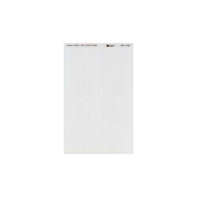 MICROSCALE DECAL PS-1-1/32 - WHITE 1/32" STRIPES