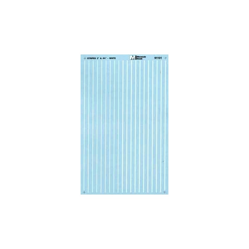 MICROSCALE DECAL 91101 - 3" & 4-3/4" WHITE STRIPES - HO SCALE