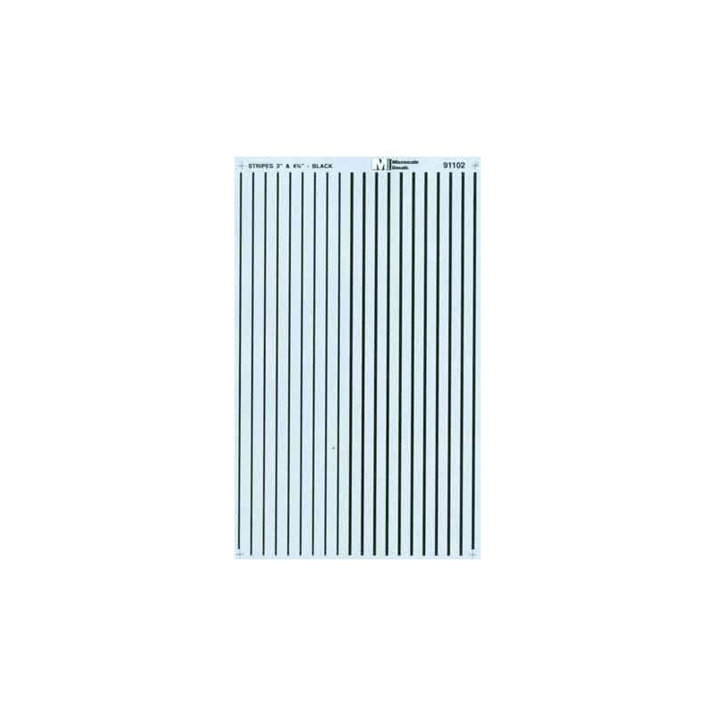 MICROSCALE DECAL 91102 - 3" & 4-3/4" BLACK STRIPES - HO SCALE