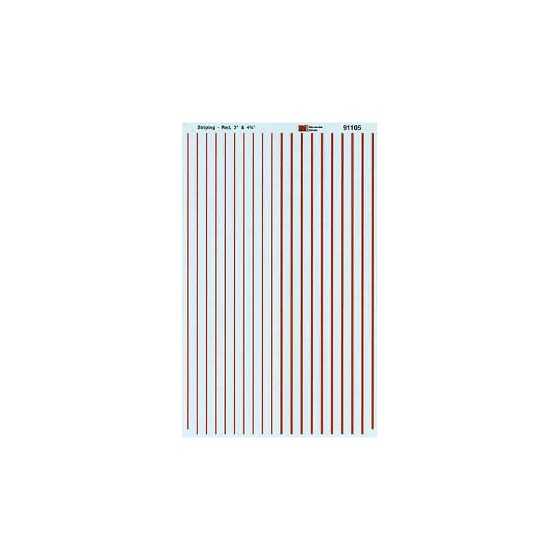 MICROSCALE DECAL 91105 - 3" & 4-3/4" RED STRIPES - HO SCALE