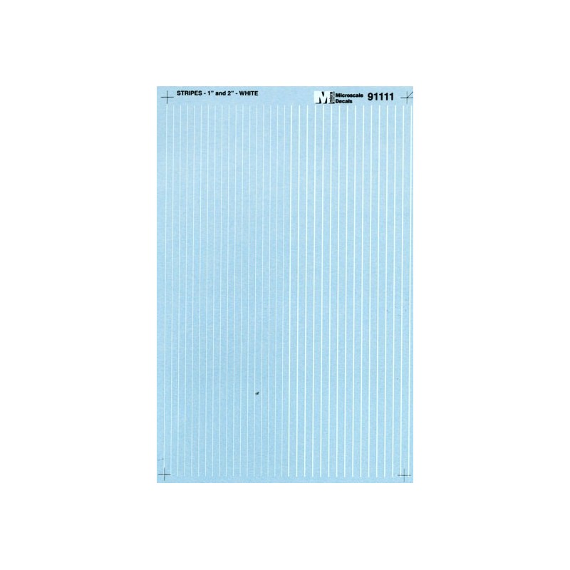 MICROSCALE DECAL 91111 - 1" & 2" WHITE STRIPES - HO SCALE