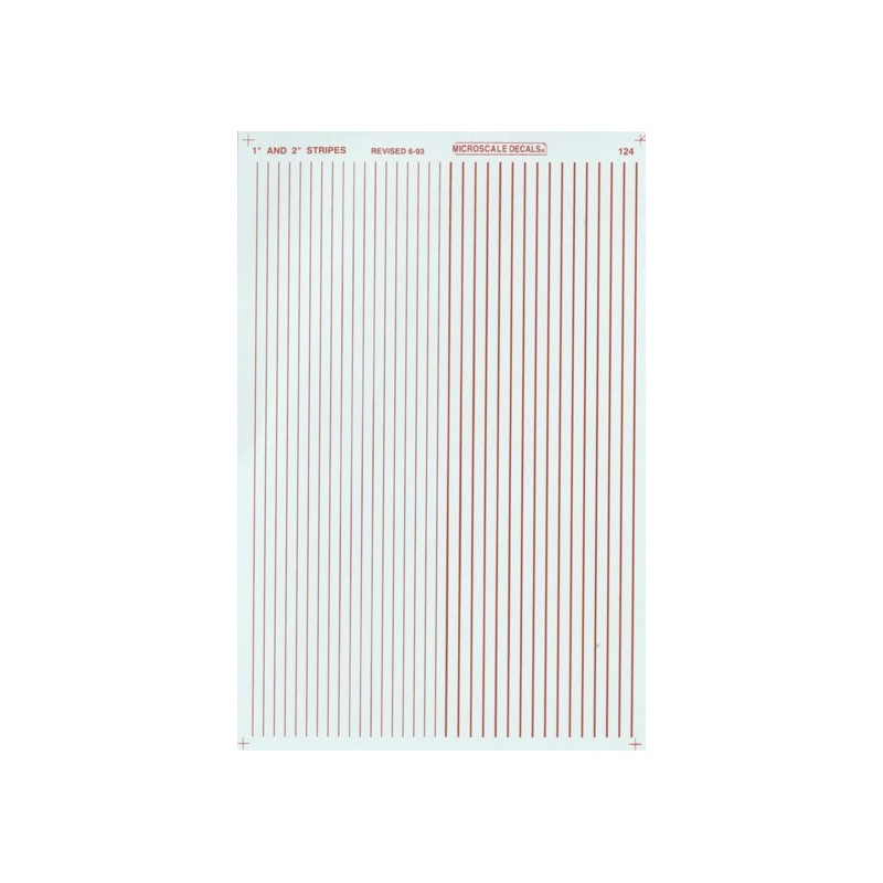 MICROSCALE DECAL 91115 - 1" & 2" RED STRIPES - HO SCALE