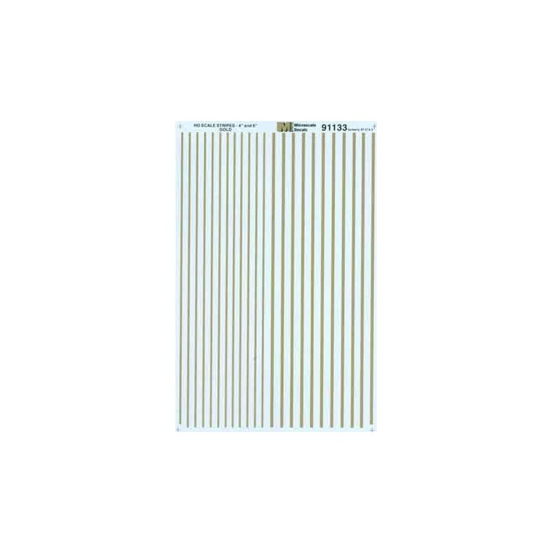 MICROSCALE DECAL 91133 - 4" & 6" GOLD STRIPES - HO SCALE