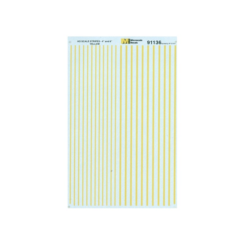 MICROSCALE DECAL 91136 - 4" & 6" YELLOW STRIPES - HO SCALE