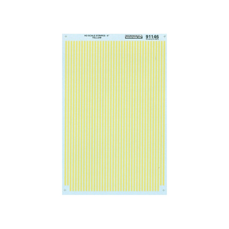 MICROSCALE DECAL 91146 - 6" YELLOW STRIPES - HO SCALE