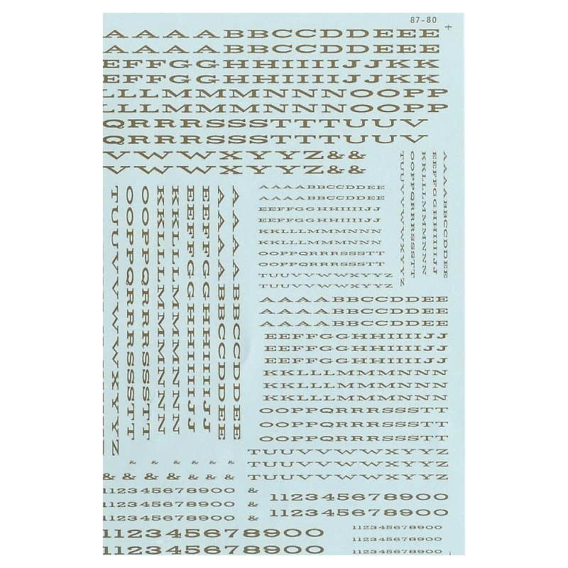 MICROSCALE DECAL 90013 - ALPHABET EXTENDED RAILROAD ROMAN GOLD - HO SCALE