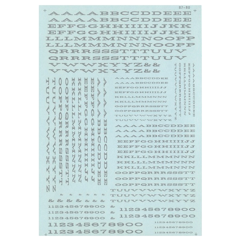 MICROSCALE DECAL 90014 - ALPHABET EXTENDED RAILROAD ROMAN SILVER - HO SCALE