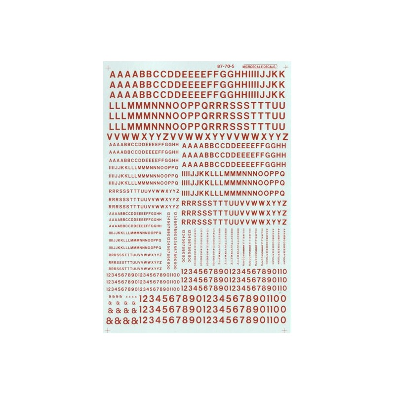 MICROSCALE DECAL 90105 - ALPHABET RAILROAD GOTHIC RED - HO SCALE