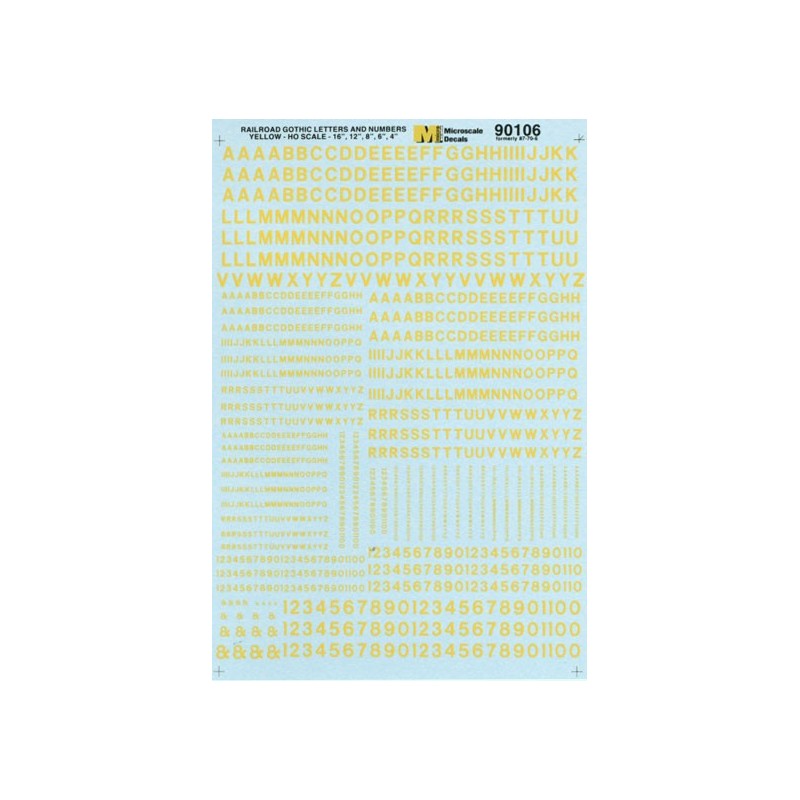 MICROSCALE DECAL 90106 - ALPHABET RAILROAD GOTHIC YELLOW - HO SCALE