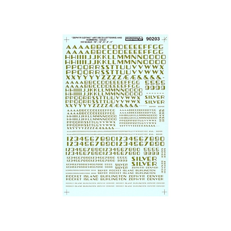 MICROSCALE DECAL 90203 - ALPHABET ZEPHYR GOTHIC GOLD - HO SCALE