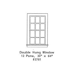 GRANDT LINE 3701 - DOUBLE HUNG WINDOW - 12 PANE - 36" x 64" - O SCALE