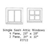 GRANDT LINE 3722 - SINGLE SASH ATTIC WINDOWS - 4 PANE - O SCALE