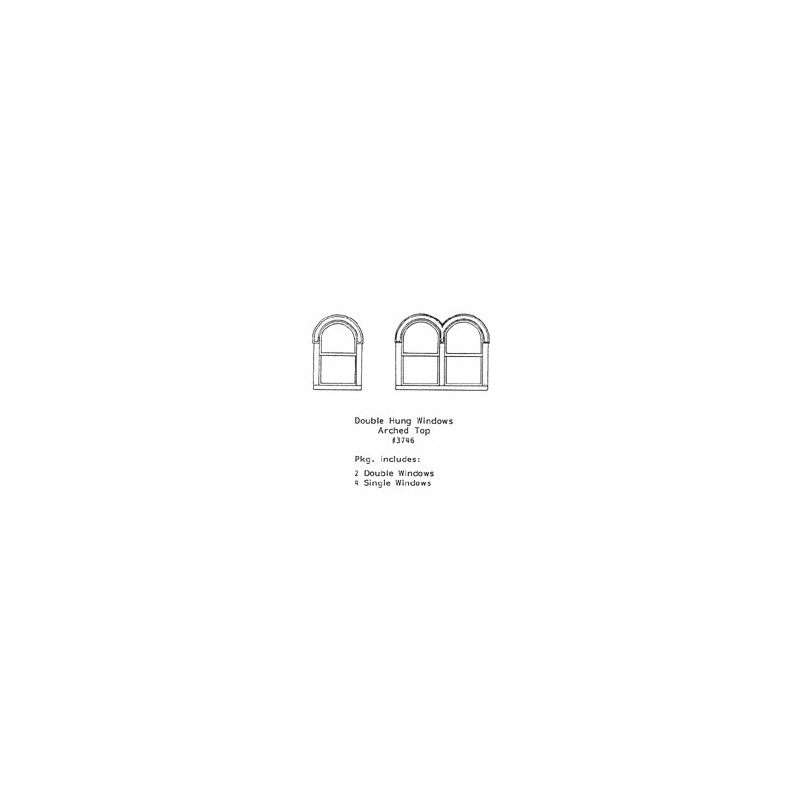 GRANDT LINE 3746 - DOUBLE HUNG WINDOWS - ARCHED TOP (2 DOUBLE & 4 SINGLE) - O SCALE