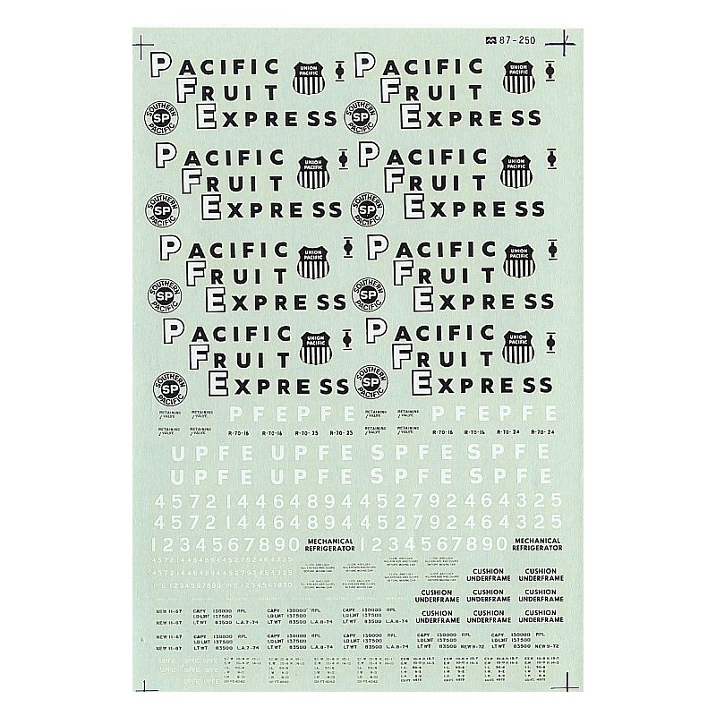 MICROSCALE DECAL 60-250 - PACIFIC FRUIT EXPRESS REEFERS - N SCALE