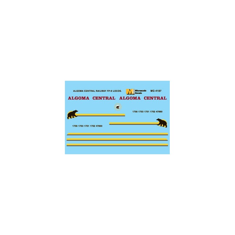 MICROSCALE DECAL MC-4187 - ALGOMA CENTRAL DIESEL LOCOMOTIVE - HO SCALE