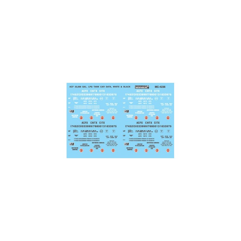 MICROSCALE DECAL MC-4236 - ACF 33,000 GALLON LPG TANK CAR DATA - HO SCALE