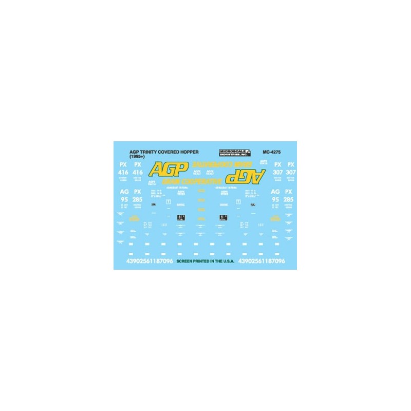 MICROSCALE DECAL MC-4275 - AG PROCESSING GRAIN COVERED HOPPERS - HO SCALE